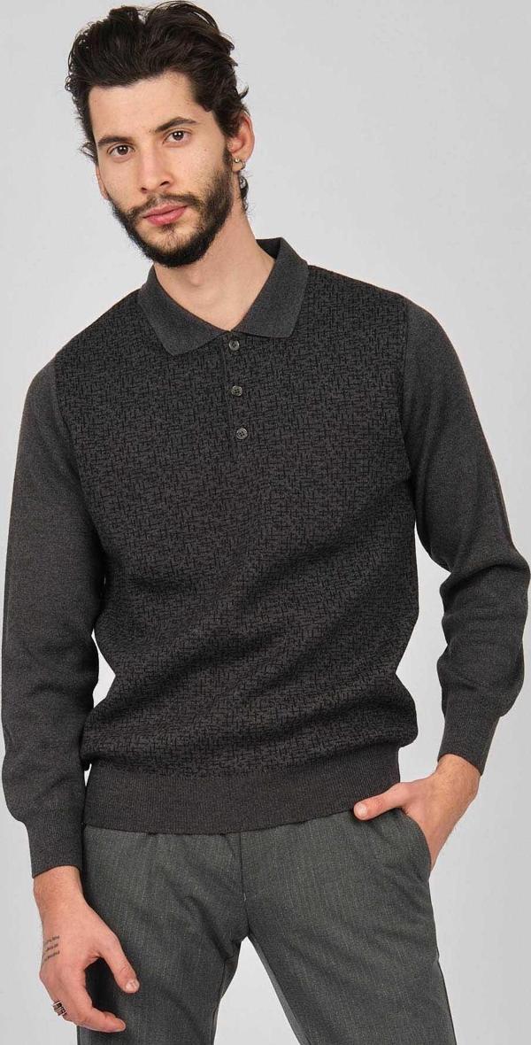 Woolman Erkek Desenli Polo Yaka Yün Kazak 1571033 Gri - Image 1