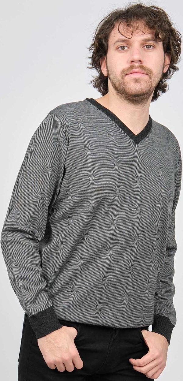 Desen Triko Erkek V Yaka Desenli Yün Kazak 0249537 Antrasit - Image 1