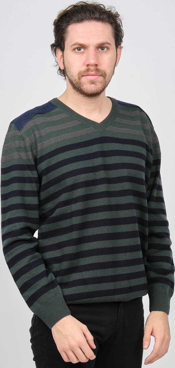 Desen Triko Erkek V Yaka Desenli Saf Yün Kazak 0246546 Yeşil - Image 1