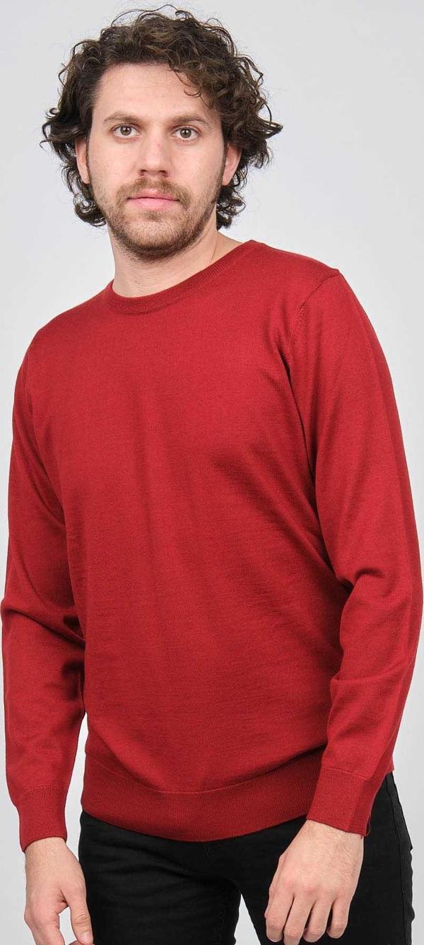 Desen Triko Erkek Bisiklet Yaka Yün Kazak 0249603 Kırmızı - Image 1