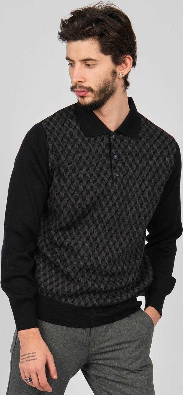 Woolman Erkek Desenli Polo Yaka Yün Kazak 1571133 Lacivert - Image 1