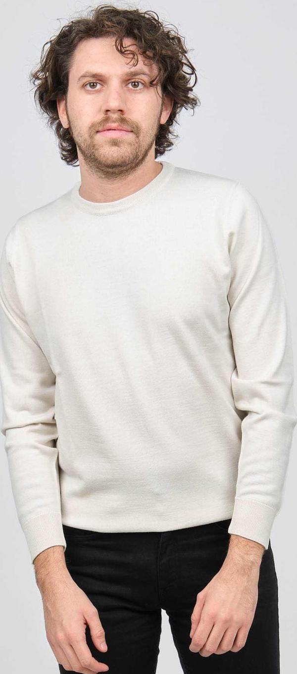 Desen Triko Erkek Bisiklet Yaka Yün Kazak 0249603 Kemik - Image 1