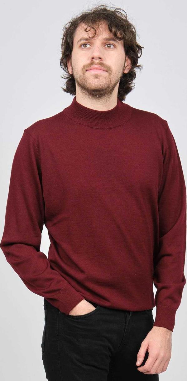 Desen Triko Erkek Yarım Balıkçı Yaka Yün Kazak 0249604 Bordo - Image 1