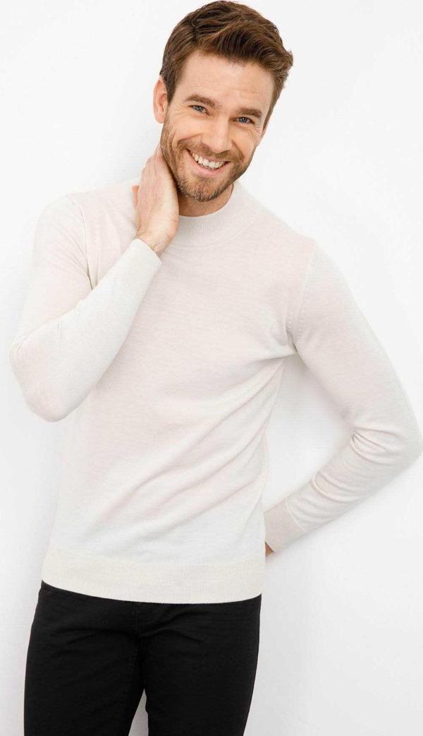 Desen Triko Erkek Basic Yarım Balıkçı İnce Triko Kazak 02421604 Kemik - Image 1