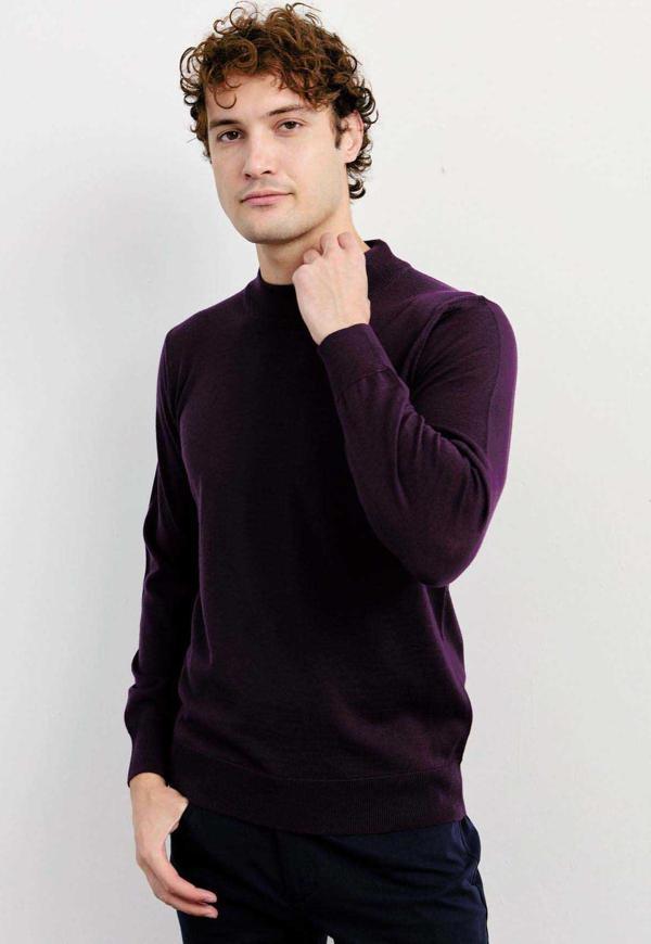 Desen Triko Erkek Basic Yarım Balıkçı İnce Triko Kazak 02421604 K.Mor - Image 1