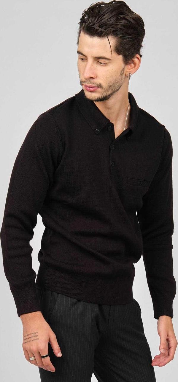 Haki Triko Erkek Polo Yaka Kazak 6081214 Siyah - Image 1