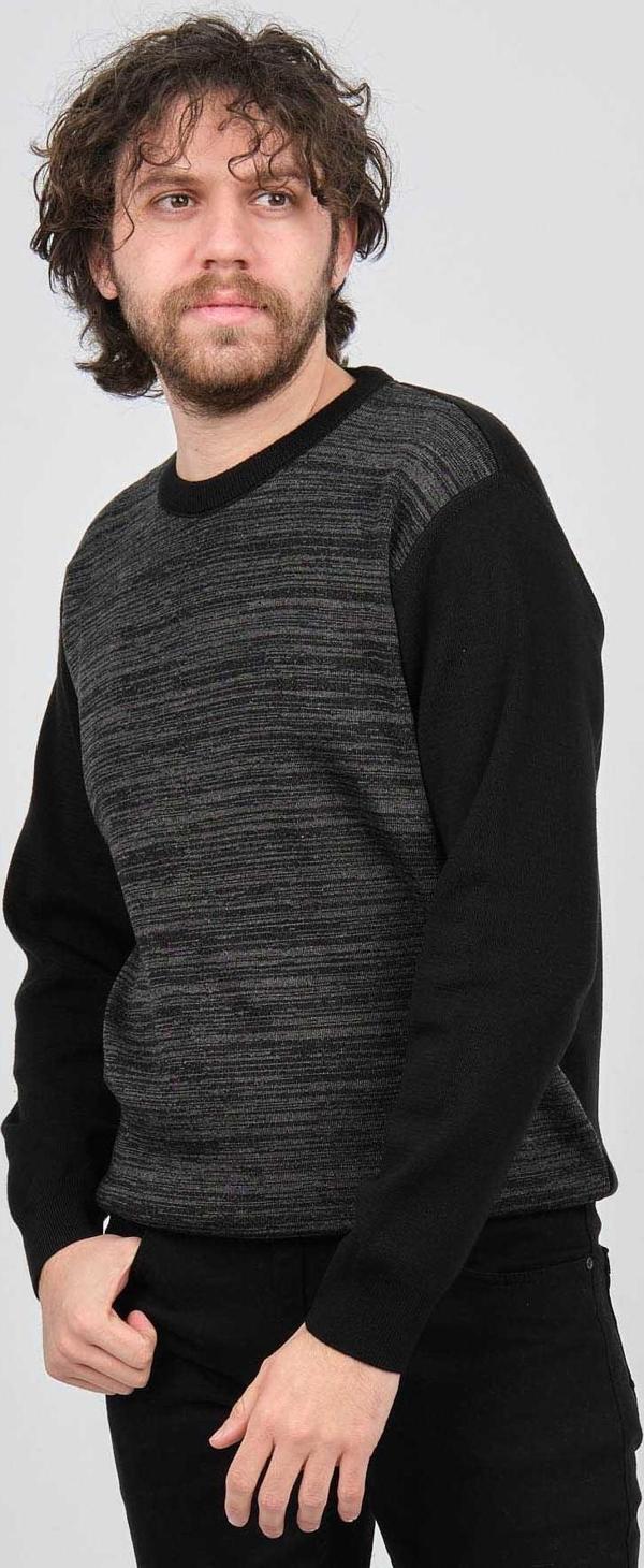 Haki Triko Erkek Bisiklet Yaka Desenli Kazak 60862013 Siyah - Image 1