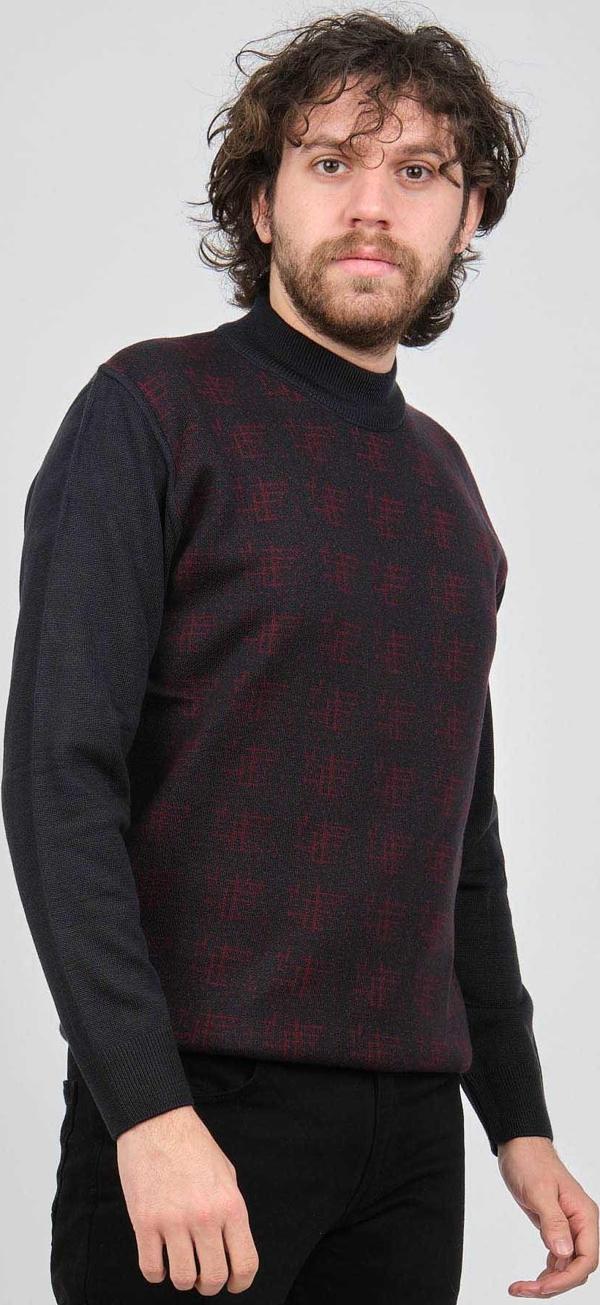 Haki Triko Erkek Yarım Balıkçı Yaka Desenli Kazak 60872007 Lacivert - Image 1