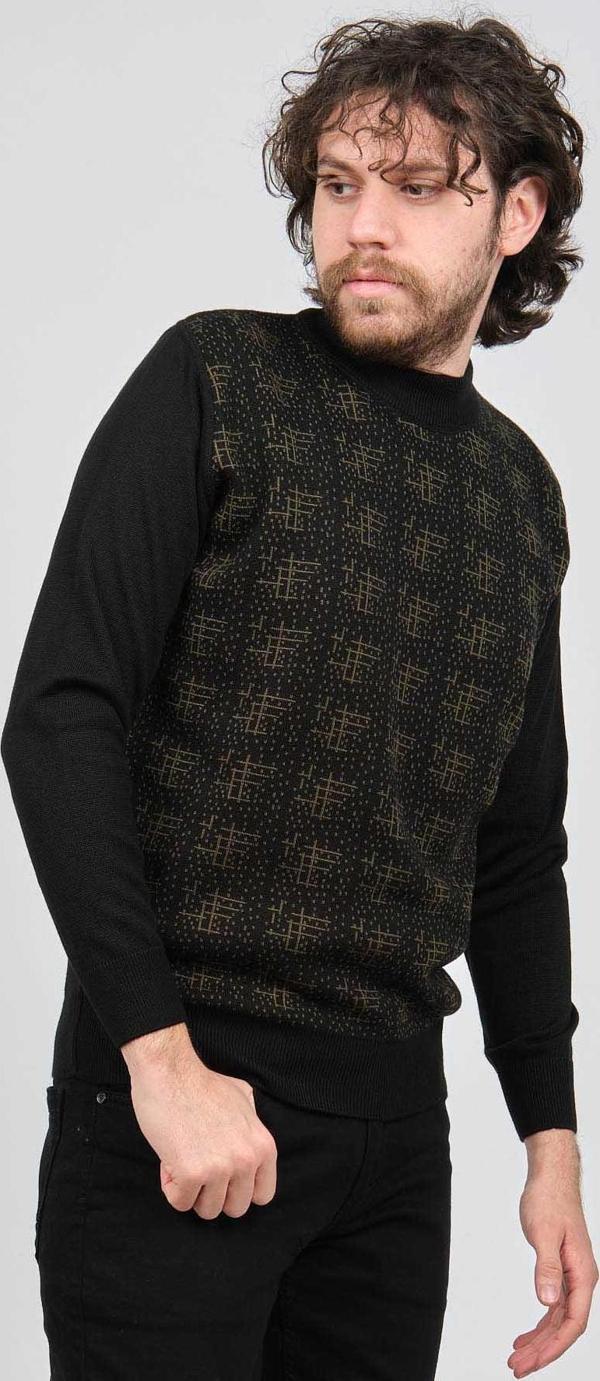 Haki Triko Erkek Yarım Balıkçı Yaka Desenli Kazak 60872007 Siyah - Image 1