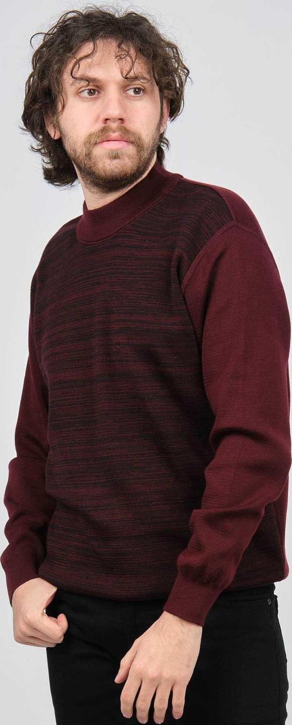 Haki Triko Erkek Yarım Balıkçı Yaka Desenli Kazak 60872013 Bordo - Image 1