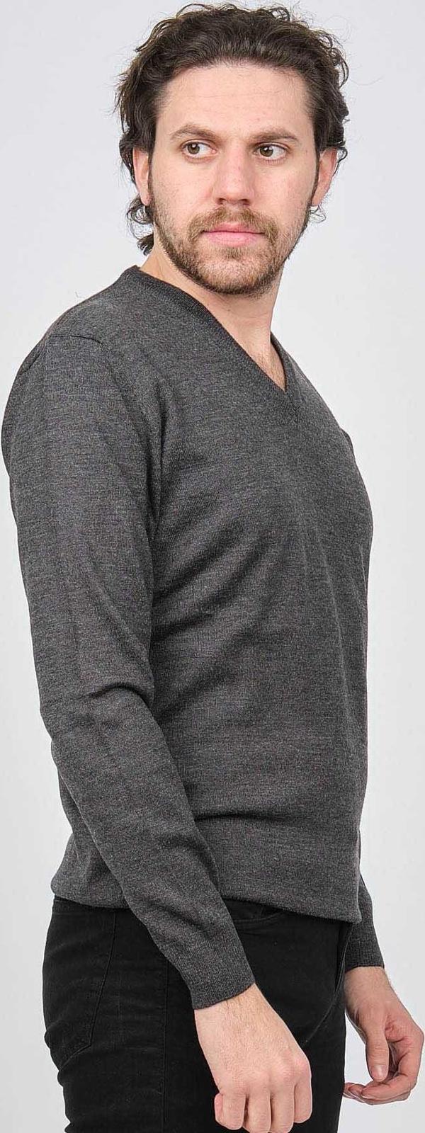 Woolen World Erkek V Yaka Desenli Yün Kazak 5597802 Füme - Image 1