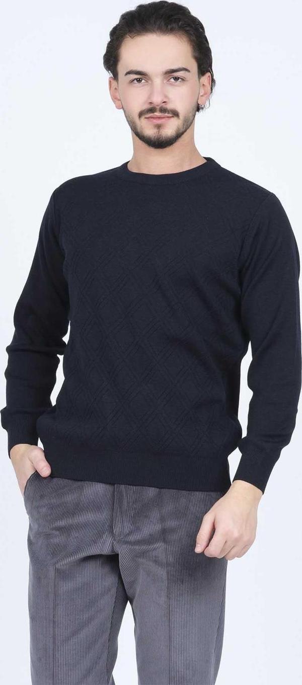 Woolen World Erkek Desenli Bisiklet Yaka Triko Yün Kazak 5596820 Lacivert - Image 1