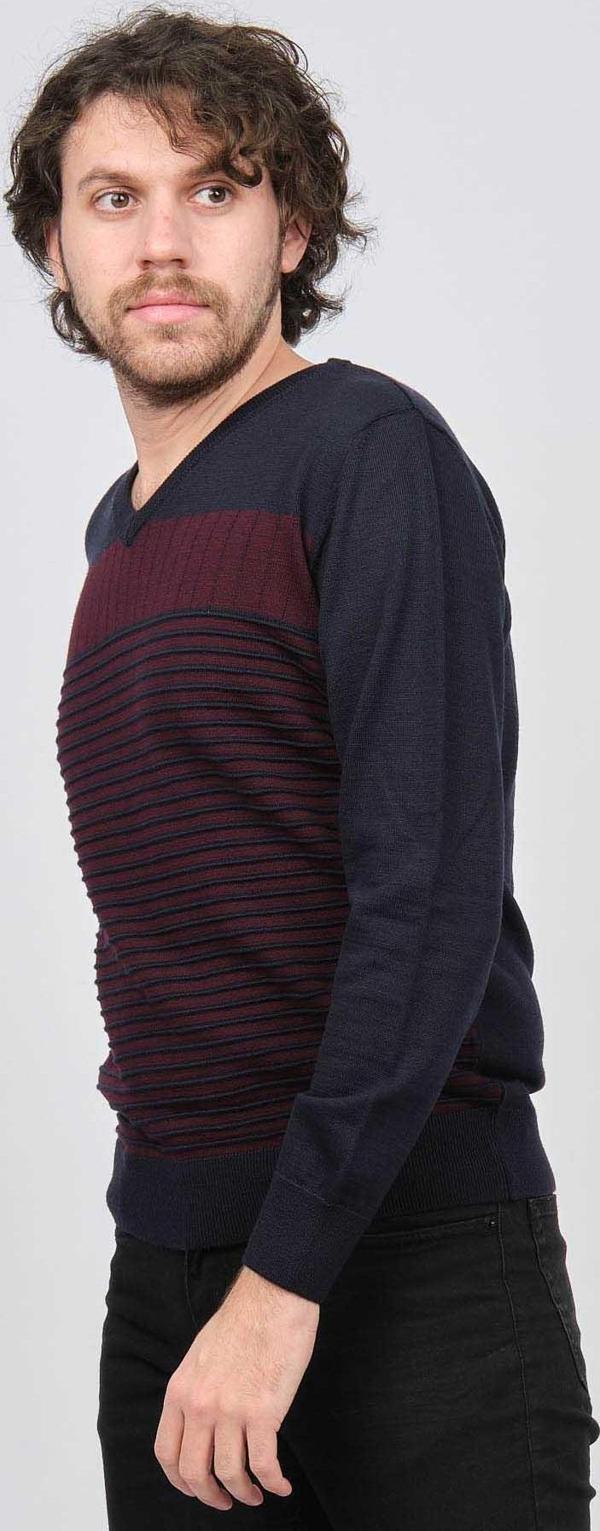 Desen Triko Erkek V Yaka Desenli Yün Kazak 0249640 Lacivert - Image 1