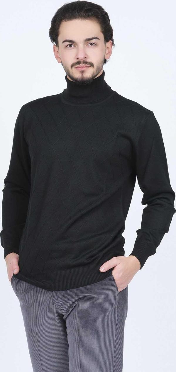 Woolen World Erkek Desenli Tam Balıkçı Triko Yün Kazak 5596984 Siyah - Image 1