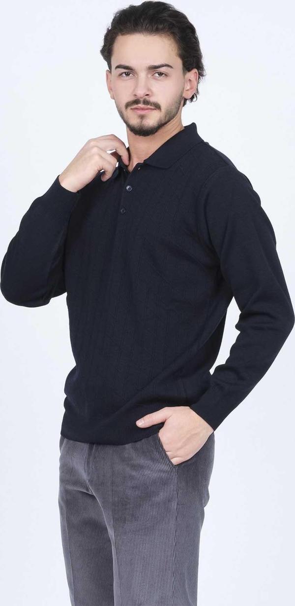 Woolen World Erkek Desenli Polo Yaka Triko Yün Kazak 5597141 Lacivert - Image 1
