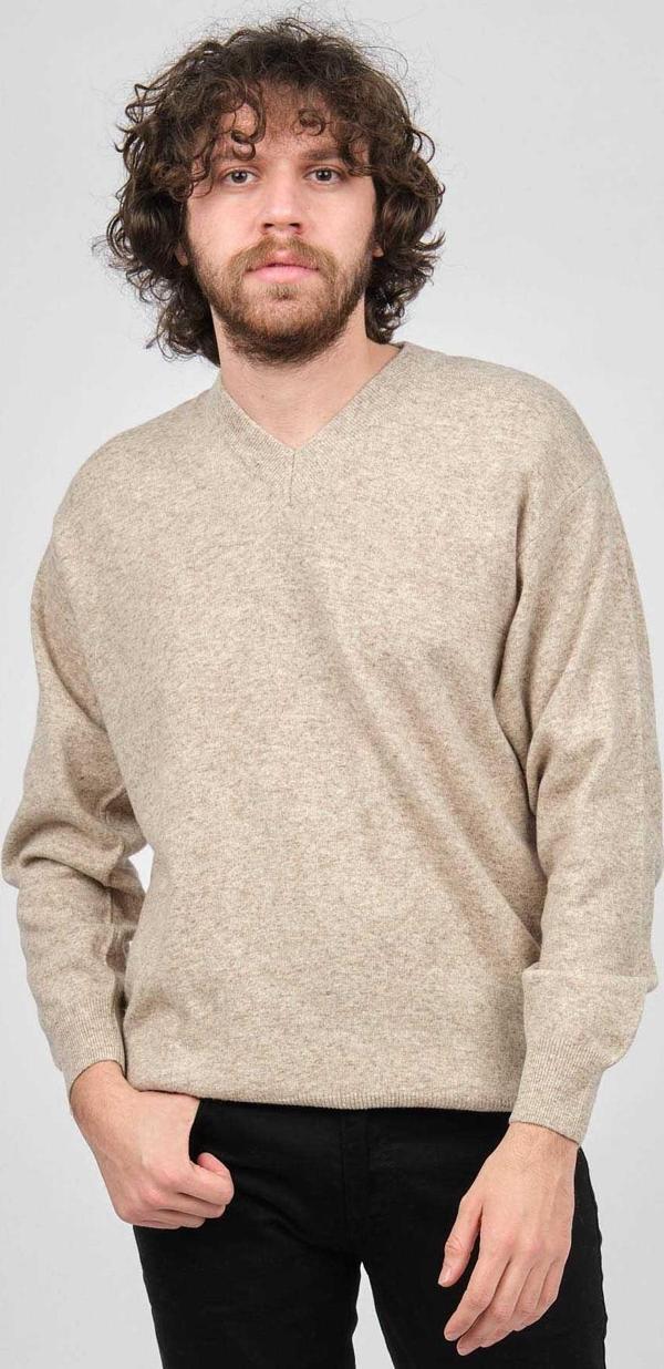 Ida Erkek Lambswool V Yaka Kazak 0593130 Bej - Image 1