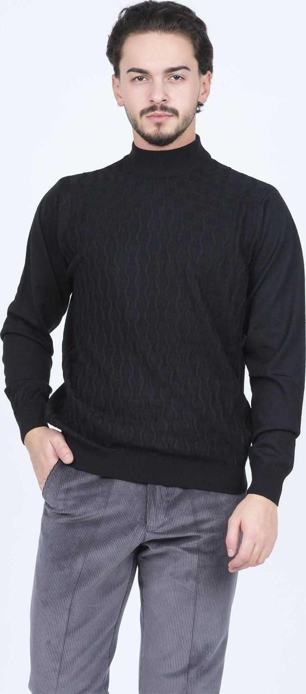 Herman Triko Erkek Desenli Yarım Balıkçı Triko Yün Kazak 6541353 Siyah - Image 1