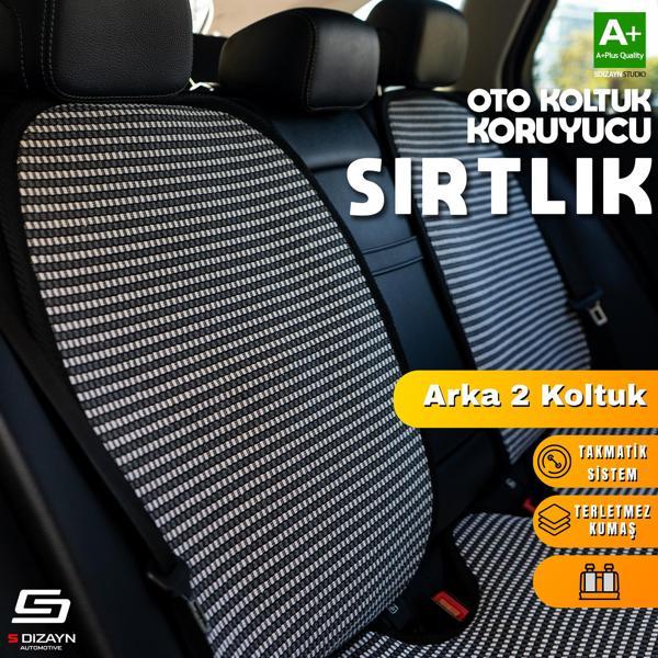 Oto Arka Koltuk Sırt Koruyucu Kılıf Çizgili Füme Beyaz Universal 2 Parça A+ Kalite - Image 1