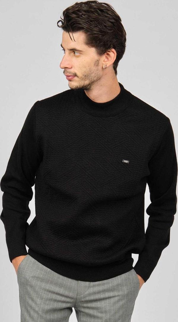 Haki Triko Erkek Desenli Yarım Balıkçı Kazak 6080131 Siyah - Image 1