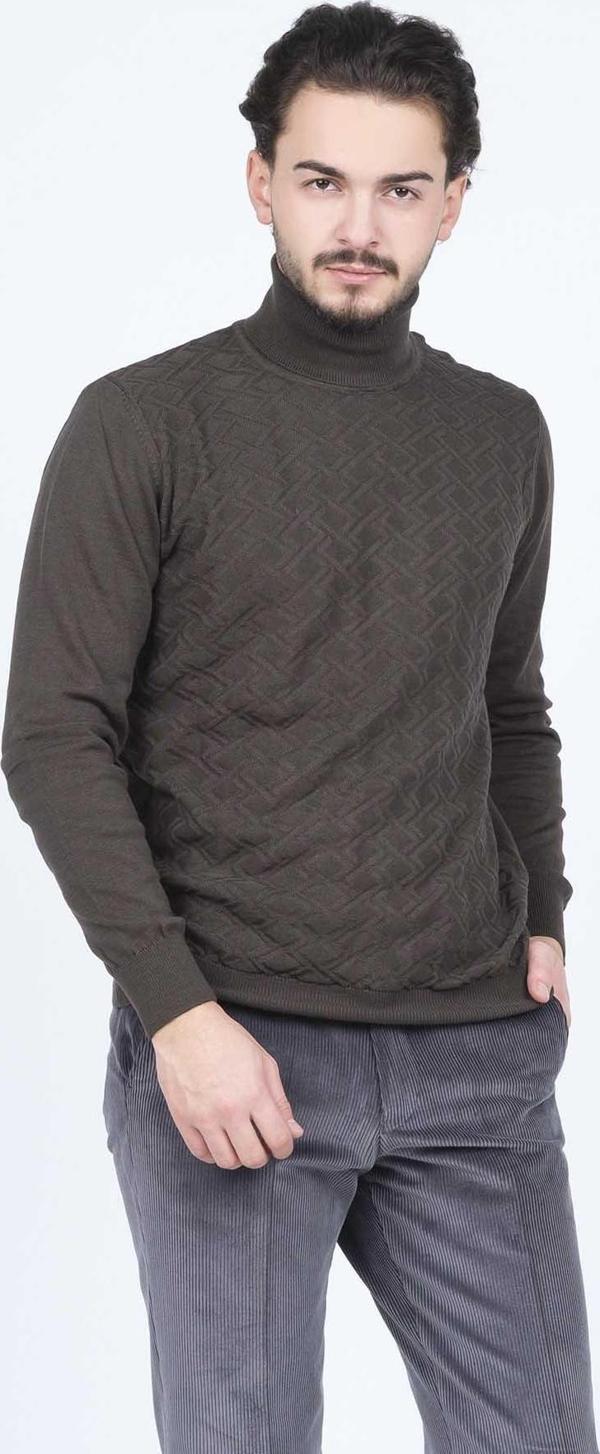 Raymons Erkek Desenli Tam Balıkçı Triko Kazak 67822507 Haki - Image 1