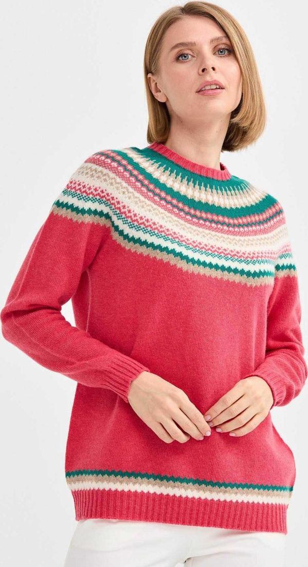 Desen Triko Kadın Sıfır Yaka İşleme Desenli Yün Kazak 0242086 Pembe - Image 1