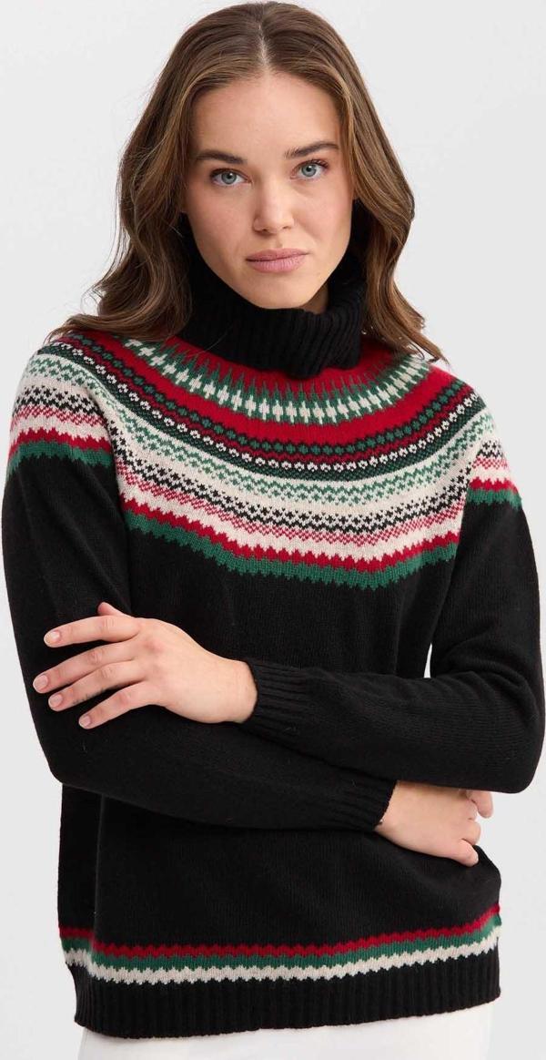 Desen Triko Kadın Tam Balıkçı Yaka Yün Kazak 22087 Siyah - Image 1