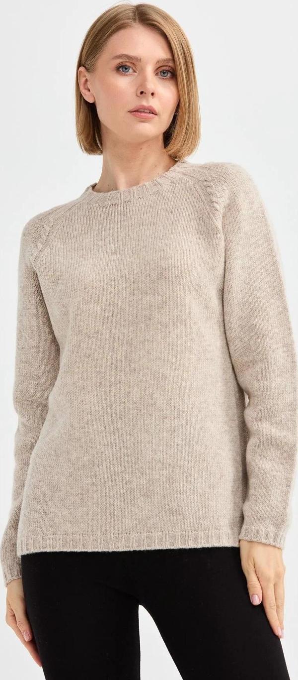 Desen Triko Kadın Sıfır Yaka Omzu Saç Örgülü Yün Kazak 22096 V. Bej - Image 1