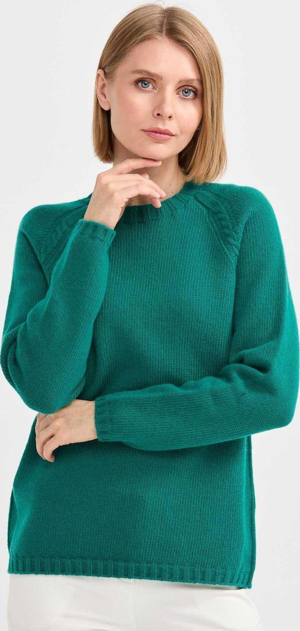 Desen Triko Kadın Sıfır Yaka Omzu Saç Örgülü Yün Kazak 22096 Yeşil - Image 1