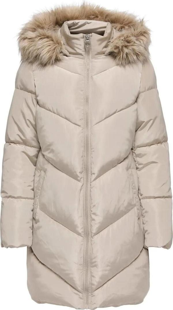 Only Kadın Onlmynte Kapüşonu Kürklü Uzun Puffer Mont 15238323 Bej - Image 1
