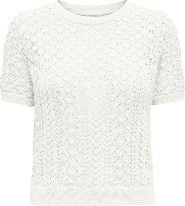 Only Kadın Onlsaga Kısa Kollu Pamuklu Desenli Örme Kazak 15339662 Beyaz - Image 1