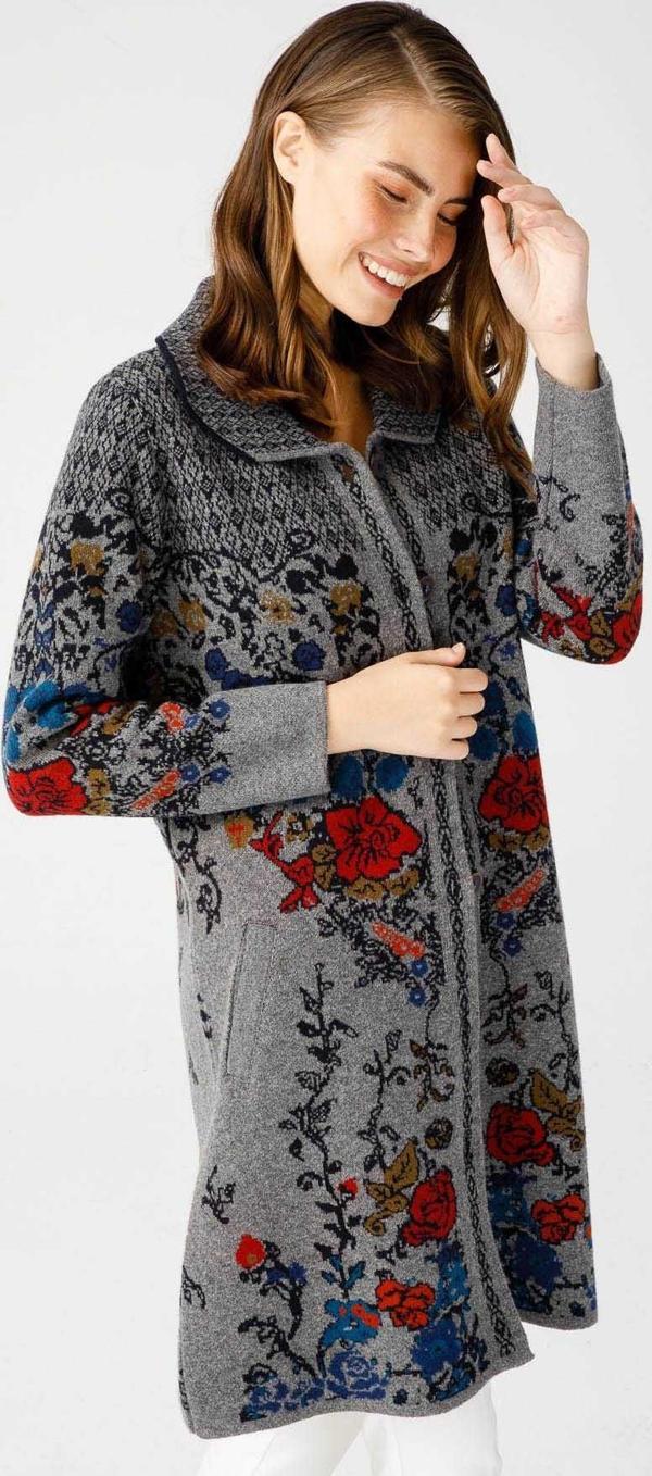 Desen Triko Kadın Polo Yaka Desenli Kaban 0241202 Füme - Image 1