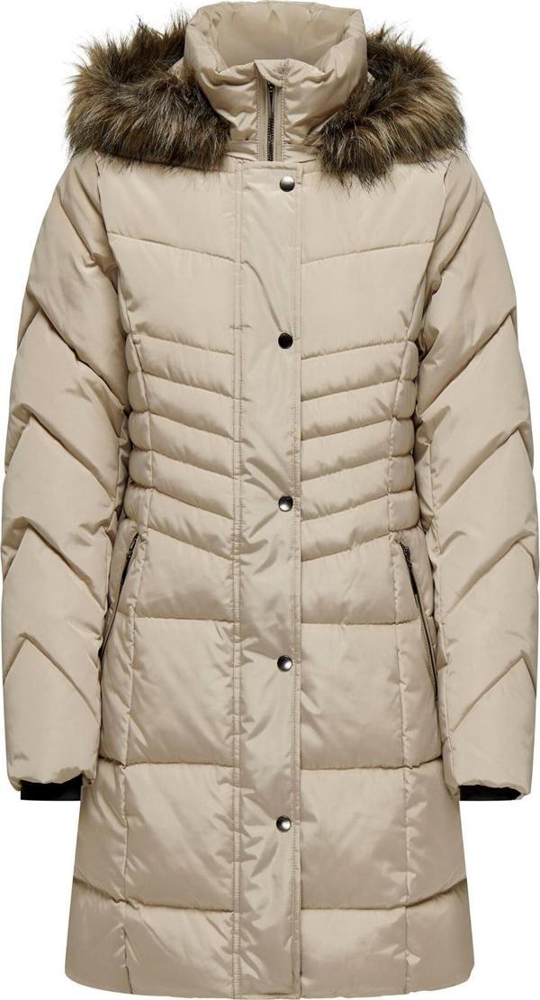 Only Kadın Onlnora Kapüşonu Kürklü Rüzgar Geçirmez Uzun Şişme Kaban 15321994 Bej - Image 1