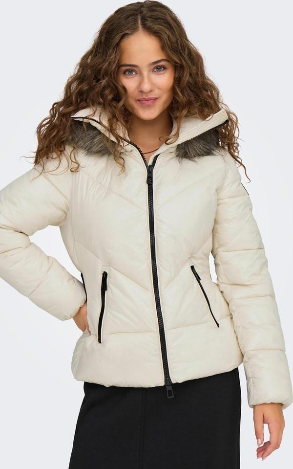 Only Kadın Onlfever Kapüşonu Kürklü Puffer Mont 15322003 Ekru - Image 1