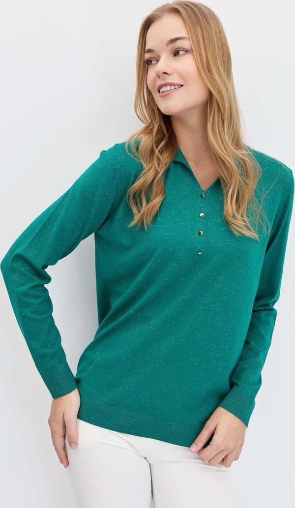 Desen Triko Kadın Polo Yaka Angelina Basic Kazak 23026 A.Ö. Başı - Image 1