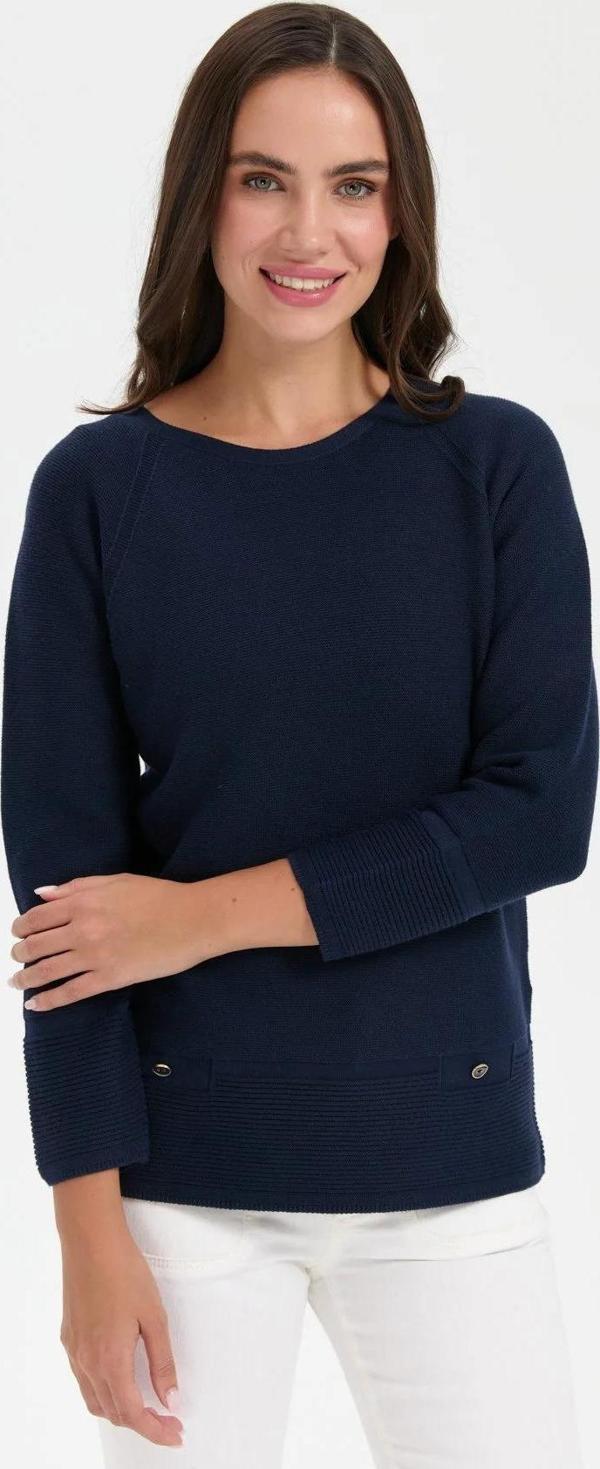 Desen Triko Kadın Sıfır Yaka Dikişsiz Kazak 24189 Koyu Lacivert - Image 1