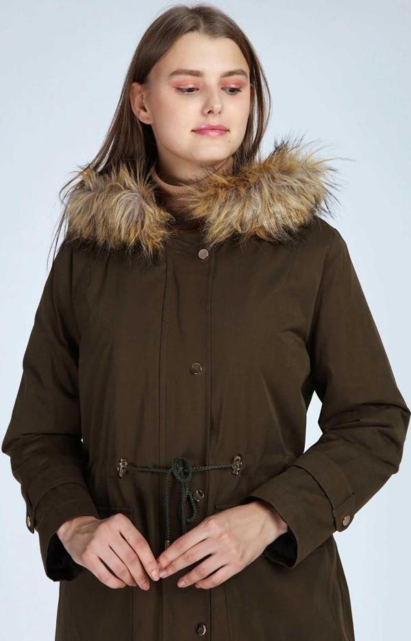 Veger Kadın Kapüşonlu Kaban 4223132 Haki - Image 1