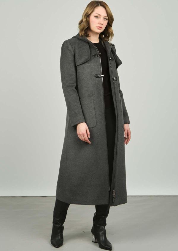 Veger Kadın Kapüşonlu Uzun Kaban 3155 Füme - Image 1