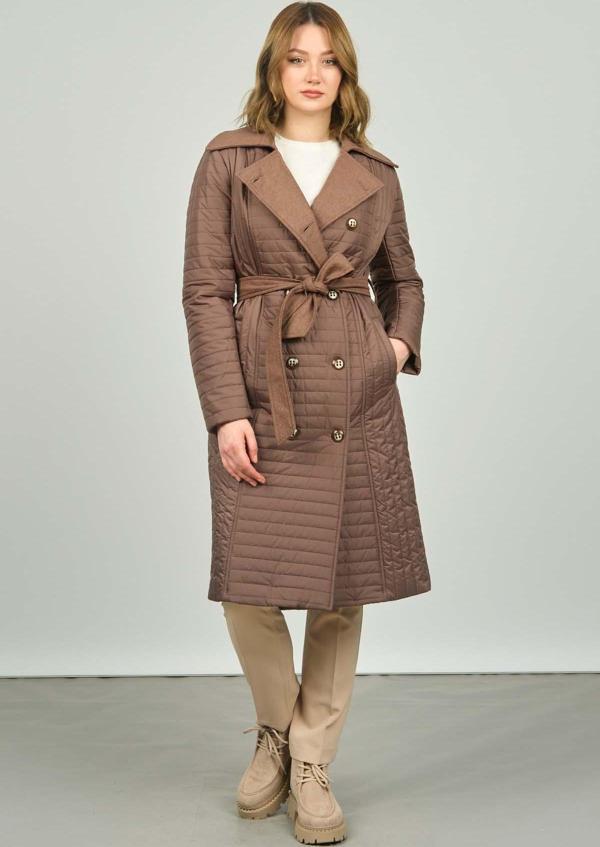 Veger Kadın Belden Bağlamalı Uzun Kaban 3254 Kahverengi - Image 1