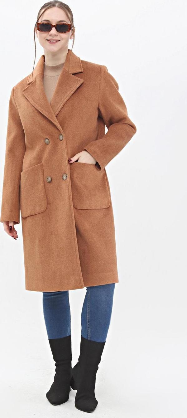 Veger Kadın Çift Cep Detaylı Yünlü Kaşe Kaban 3440 Taba - Image 1