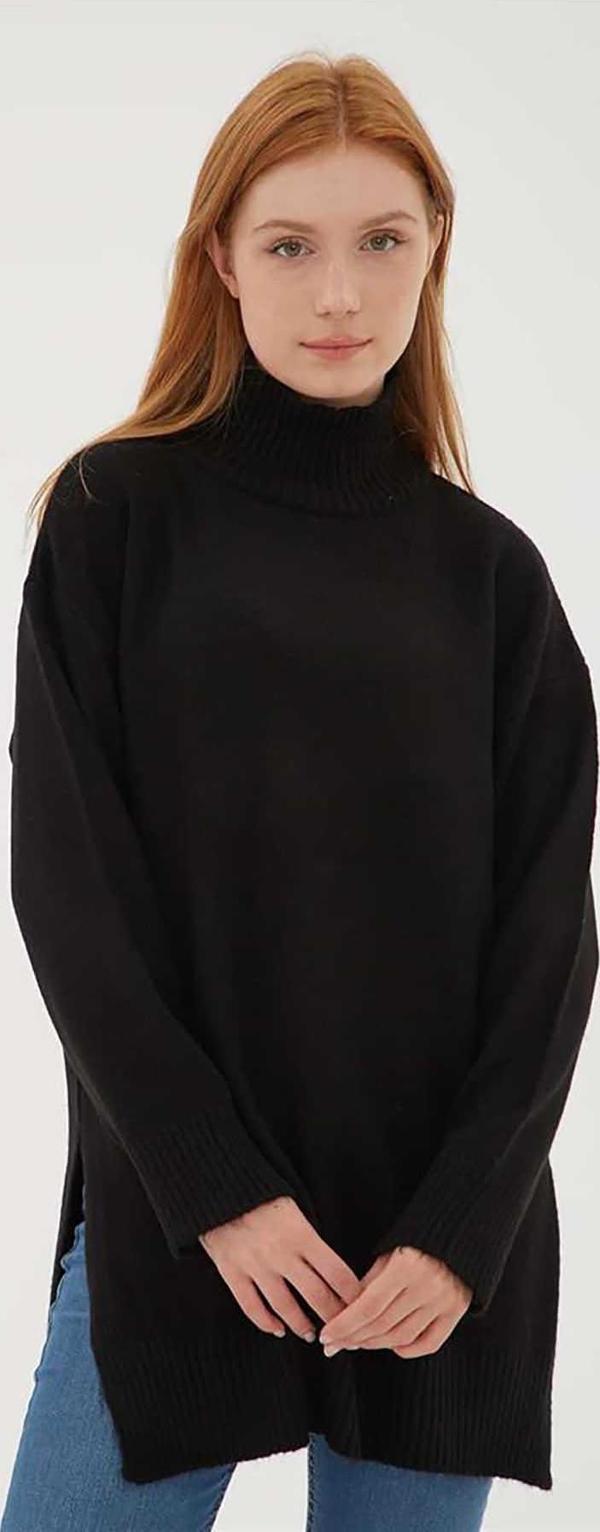 Fashion Friends Kadın Balıkçı Yaka Uzun Kazak 23K0280K1 Siyah - Image 1