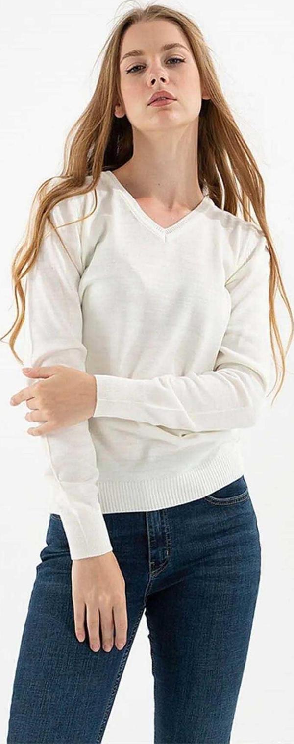 Fashion Friends Kadın V Yaka Kazak 23K0244K1 Ekru - Image 1