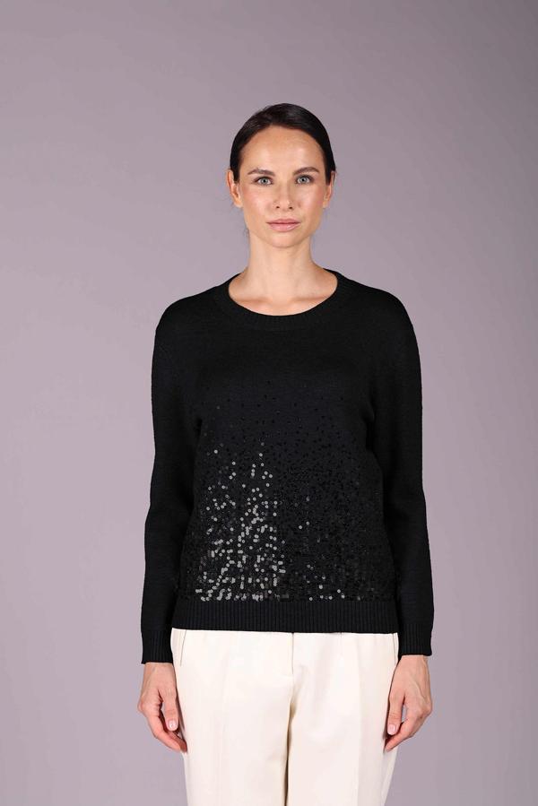 Sempre Kadın Bisiklet Yaka Pul Payet Detaylı Uzun Kollu Triko Kazak 2572 Siyah - Image 1
