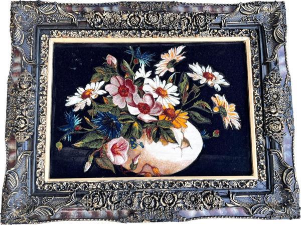 Flora'nın Fısıltıları Adlı İran Tebriz Halı Tablo 97x76cm - Duvar Halı Kilim Tablo - Image 1