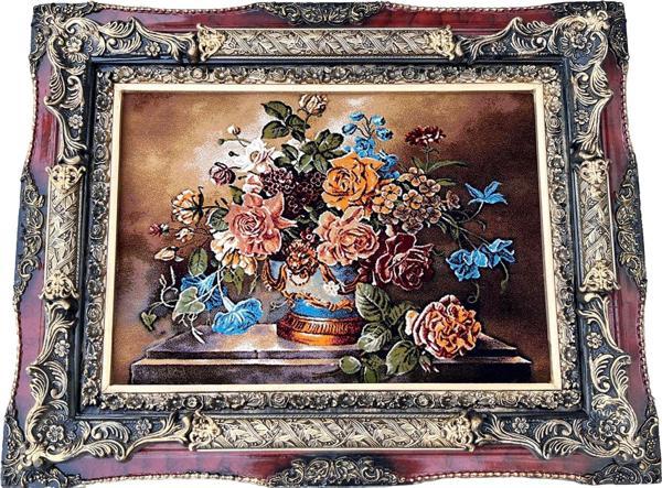 Zamanın Dokuduğu Çiçekler Adlı İran Tebriz Halı Tablo 94x74cm - Duvar Halı Kilim Tablo - Image 1