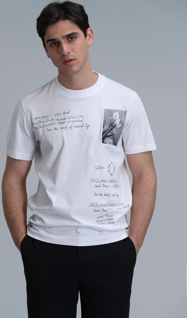 Lufian Erkek Fred Modern Grafik T-Shirt 111020219 Beyaz - Image 1