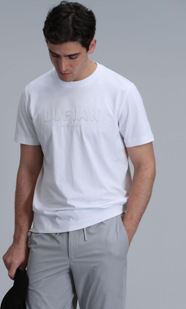 Lufian Erkek Gold Modern Grafik T-Shirt 111020191 Beyaz - Image 1