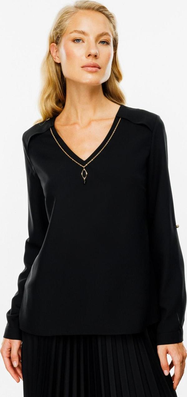 Ekol Kadın V Yaka Zincirli Bluz 2013 Siyah - Image 1
