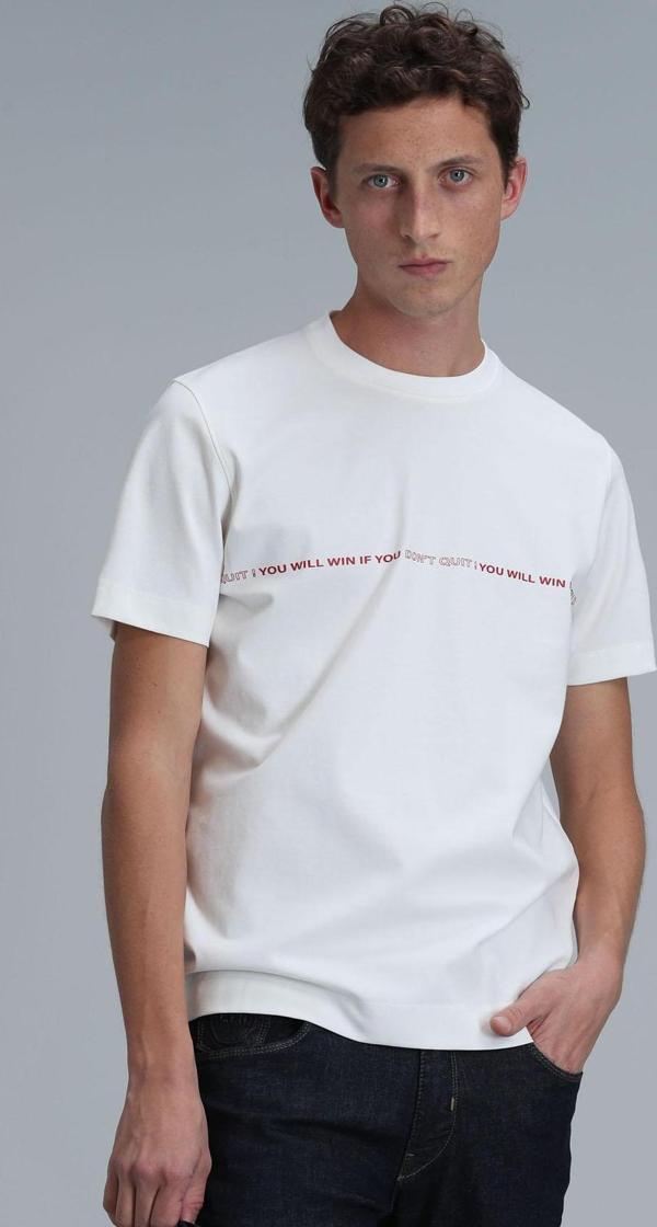 Lufian Erkek Carlos Modern Grafik T-Shirt 111020211 Kırık Beyaz - Image 1