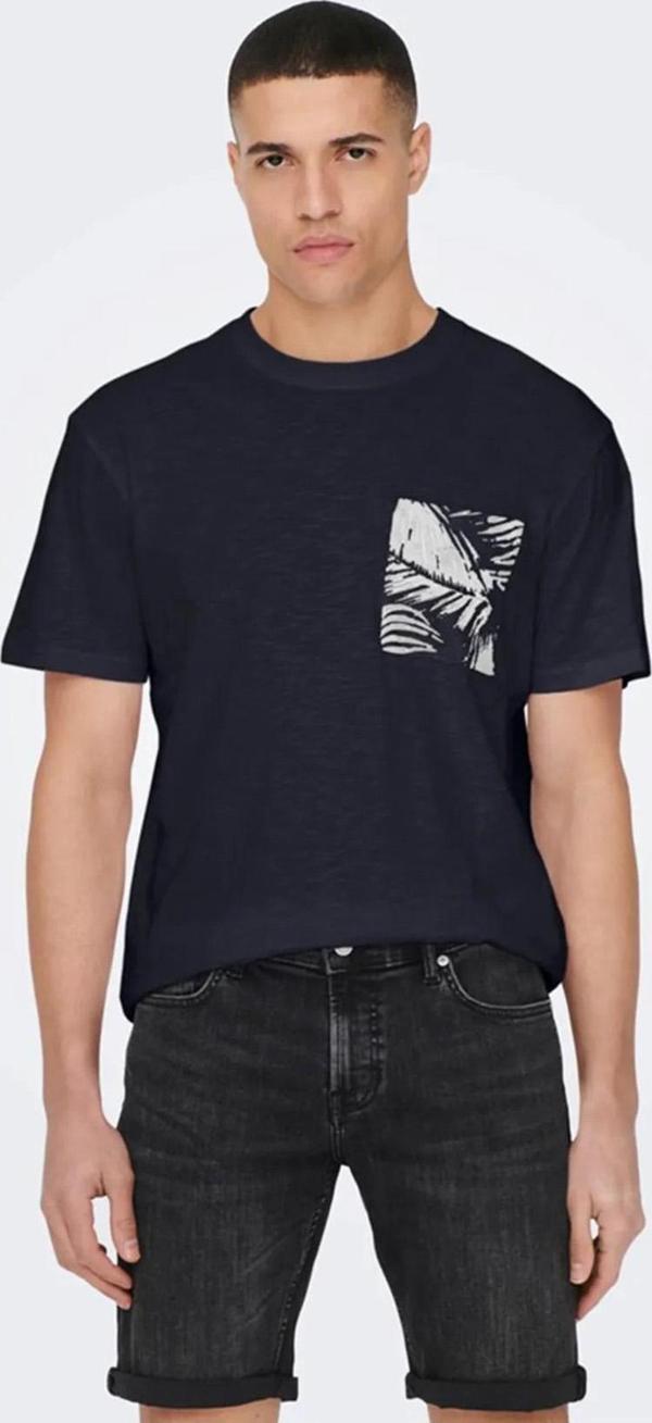 Only & Sons Erkek Onsperry Bisiklet Yaka %100 Pamuk T-Shirt 22025286 Koyu Lacivert - Image 1