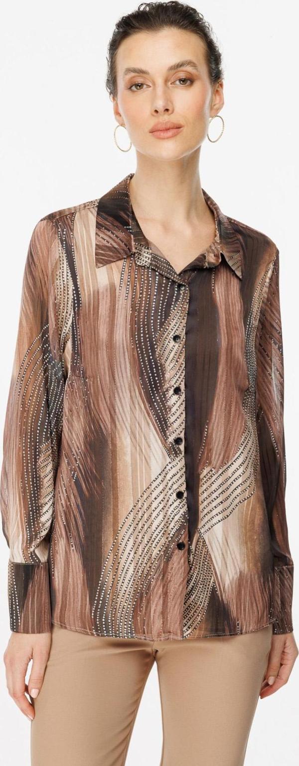 Ekol Kadın Leopar Desenli Şifon Bluz 2103 Camel - Image 1